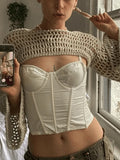 Long Sleeve Crochet Bolero Knit Top- Outfit