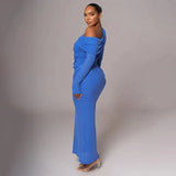 Draped Off-Shoulder Long Sleeve Top And Maxi Skirt Set- Outfit