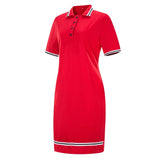 Women Polo Dress Sport Loose Short Sleeves Turn Down Collar Graphic Stretchy Casual Summer Patchwork Red Blue Vestidos