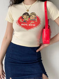 Vintage Grunge Tops Short Sleeve T-shirt Women Korean Style Graphic Tees Female Crop Tops Streetwear 90s Tee