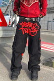 Pop Hot Hip Hop Cargo Pants Men's Y2K Gothic New Fashion Retro Casual Pants Couple Loose Straight Wide-Leg Pants