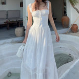 Zingj Summer Women's Wear Sweet First Love Pure Desire Dress Sexy Waist Embroidery Show Thin White