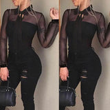 Bodysuits Long Sleeve Elegant O Neck Solid Lace Up Slim Skinny Ladies Sexy Club Party Fashion Leotard Rompers womens
