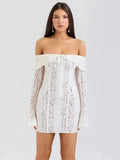 Lace Long Sleeve Off-shoulder Dress- Outfit