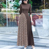 Winter Floral Print Knitting Patchwork Casual Fashion Maxi Dress Ladies All-match Oversized Vestidos Elegant Robe