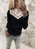 Warm Long Sleeve Knitted Lace Blouse Ladies Tops Pullover Jumper Lace