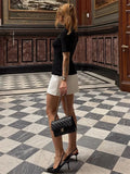 Mock Neck Short Sleeve Contrast Black N White Mini Dress- Outfit