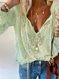 Lace Chiffon Blouse Women's Shirt 2023 Autumn Lace Blouse Casual Loose Tops Office Lady See Through Clothing