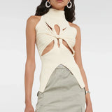 Hot Girl Hipster Wind 2025 New Standing Collar Sleeveless Personality Hollow Out Design Slim Irregular