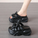 New Thick Bottom Slope With Slippers Female Korean Version Of Fashion Open Toe Drag-Drag Bow Wear Beach