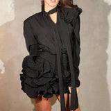 Ruched Ruffle Flower Bodycon Mini Skirt- Outfit