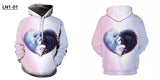 Hoodies with Cap 3D Digital Lion Print Long Full Sleeves Casual Hip Hop Counple Women Clothes Front Pocket Spring