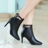 Women Thin High Heel Ankle Boots Fashion Zipper Boots Ladies Pointed Toe Buckle Fall Winter Women Boots Black Yellow White