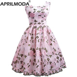 Vintage Embroidery Short Party Dress Mesh Sweetheart Women Clothes Pink 2022 Midi Retro Elegant Floral Pleated