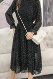 Vintage ClotheS Spring Lady Long Chiffon Dress 2023 New Korean Fashion Women Long Sleeved Polka Dot Pleated Dress 3670