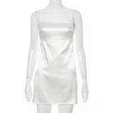 Rayon Suspender Dresses For Women Summer Sexy Backless Party Club Mini Slit Dress Adjustable