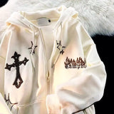 Women Vintage Gothic Streetwear Embroidery Harajuku Hoodies Hip Hop Jacket Zip Up Hoodie Grunge Sweatshirt Winter Tops