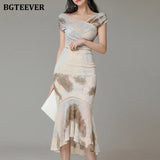 Elegant Ladies 2 Pieces Skirt Set V-neck Slim Women Tops & High Waist Irregular Mermaid Skirts 2021
