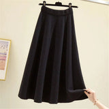 Thick Large Swing Knitted Long Skirt Women'S 2021 Korean Elegant Solid Color Pleated Skirt High Waist A-Line Midi