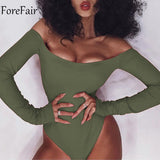 Women Sexy Off Shoulder Black Bodysuit White Long Sleeve Backless Body Top Lady Autumn Winter Casual Solid