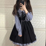 Lolita Sweet Girl Dress Kawaii Cute Suspender 2-Piece Set Women Casual Shirt JSK Japanese