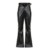 Day Buckle Waist Hollow PU Leather Sleetros Women 2025 Low-Rise Straight Pants New Leather