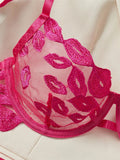 Sheer Lips Heart Embroidery Lingerie Set- Outfit