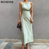 Retro Sleeveless Cotton and Linen Women Dress Summer One-piece Slim Waist Lace-up Female Long Dress Vestidos Femme