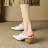 Zingj Half Slippers Female Autumn Summer 2024 New Korean Version Wearing Thick Heel Sandals Pointed Lazy Middle Heel Muller Shoes-Outfit