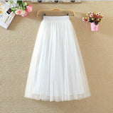 2022 Autumn Winter Vintage Tulle Skirt Women Elastic High Waist Mesh Skirts Long Pleated Tutu Skirt Female Jupe