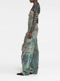 Street Hipster Advanced Sense Cargo Pants 2025 New Autumn And Winter With Breast And Waist Design Tie-Dye Jumpsuit