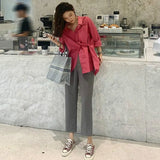 Women Korean Style Loose Long Sleeve Turn-down Collar Fashionable Stylish Female Blouses Autumn Chic Asymmetrical