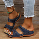 Slope And Embroidered Cool Slippers Women Wish Thick Bottom Outside Wearing PU Bottom Retro Beach