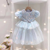 Pretty Girls Dress Birthday Party Cartoon Princess Dress Lace Kids Ball Gown Elegant Dress Cute Casual Dress Size