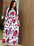 Summer New Elegant Women's Maxi Dress Bohmia Casual Flower Print Robe Fashion Hollow Out Ladies Short Sleeve Dress
