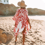 Blue Bohemian Print Dress Sexy Long Kimono Tunic Women Clothing Summer Beach Wear Solid Loose Maxi Dresses