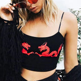 Casual Dragon Pattern Crop Tops Summer Cropped Sexy Tight Attractive Fitness Polyester U Neck Fashion Sleeveless