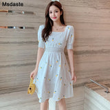 Dresses 2020 New Summer Wear Flower Embroidery White Color Young Lady Elegant Dress Short Sleeve Cotton Female
