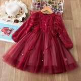 Christmas Dress Girls Winter Dress Embroidery Floral Lace Elegant Mesh Outfits New Year Vestido Infantil Girls Lace