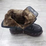 New Vintage Mother Flat Genuine Leather Ankle Boot for Women Cowhide Lace-Up Winter Warm Shoes Woman Platform Snow