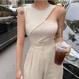 2021 O Neck Summer Knit Top Sleeveless Women Sexy Basic T Shirt White Off Shoulder Ribbed Black Tank Top