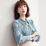 Polo Collar Blue Chiffon Shirt Women's Spring Dress 2025 New Chic Top Female Spring And Autumn Design