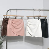 Real Shooting High-Waist Irregular Folded Cross A Word Pu Skin Small Man Short Skirt Women Autumn And Winter Bag Hip Skirt