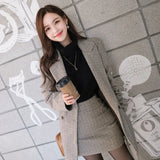 Set Suits Coat and Skirt Womens Autumn Jackets Plaid Tweed Coat Female Elegant Jacket Windbreaker Plus Size