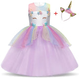 Unicorn Dress Princess Christmas Costume Birthday Party Dress Rainbow New Year Costume Christmas Kids Dresses For