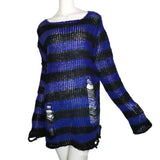 Zingj Hole Hollow Out In The Long Sweater Female Stripe Loose Color Dark Versatile Knit Niche Punk-Outfit