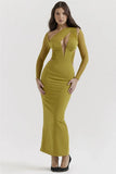 Mesh Long Sleeve Bodycon Deep Neck Maxi Dress-Outfit