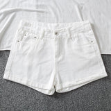 New Summer Women High Waist Wide Leg Classic Solid Color Black Denim Shorts Casual Female White Blue Loose Jeans