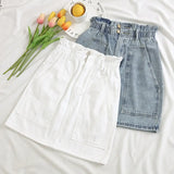 Waist Summer Women Denim Skirt Pockets Sexy White High waist jeans Skirts A-line Casual Ruffles Female mini saia