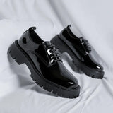 Zingj Shoes Korean Version British Wind Youth Business Shoes High Lace Up Suit Patent Leather Work Shoes